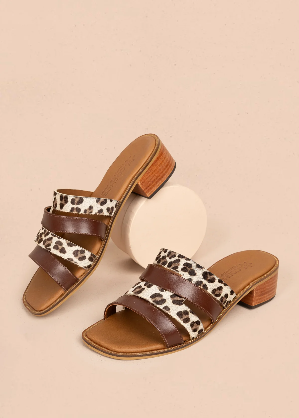 Sandalias en cuero color miel con tiras animal print 107015 - Image 5