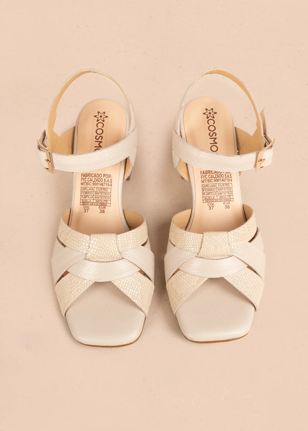 Sandalias de cuero color talco con tiras cruzadas y textura reptil 106506 - Image 2