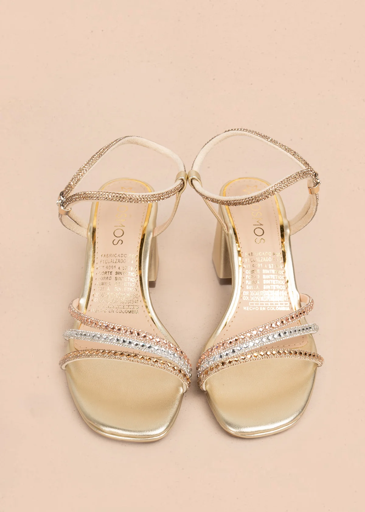 Sandalias color champaña con tiras de pedrería brillante y acabado elegante 105427 - Image 5