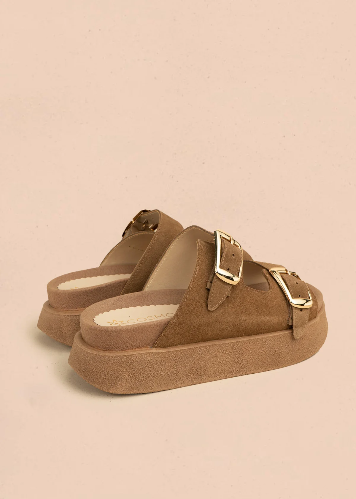 Sandalias planas de cuero carnaza color miel con doble hebilla 106522 - Image 5