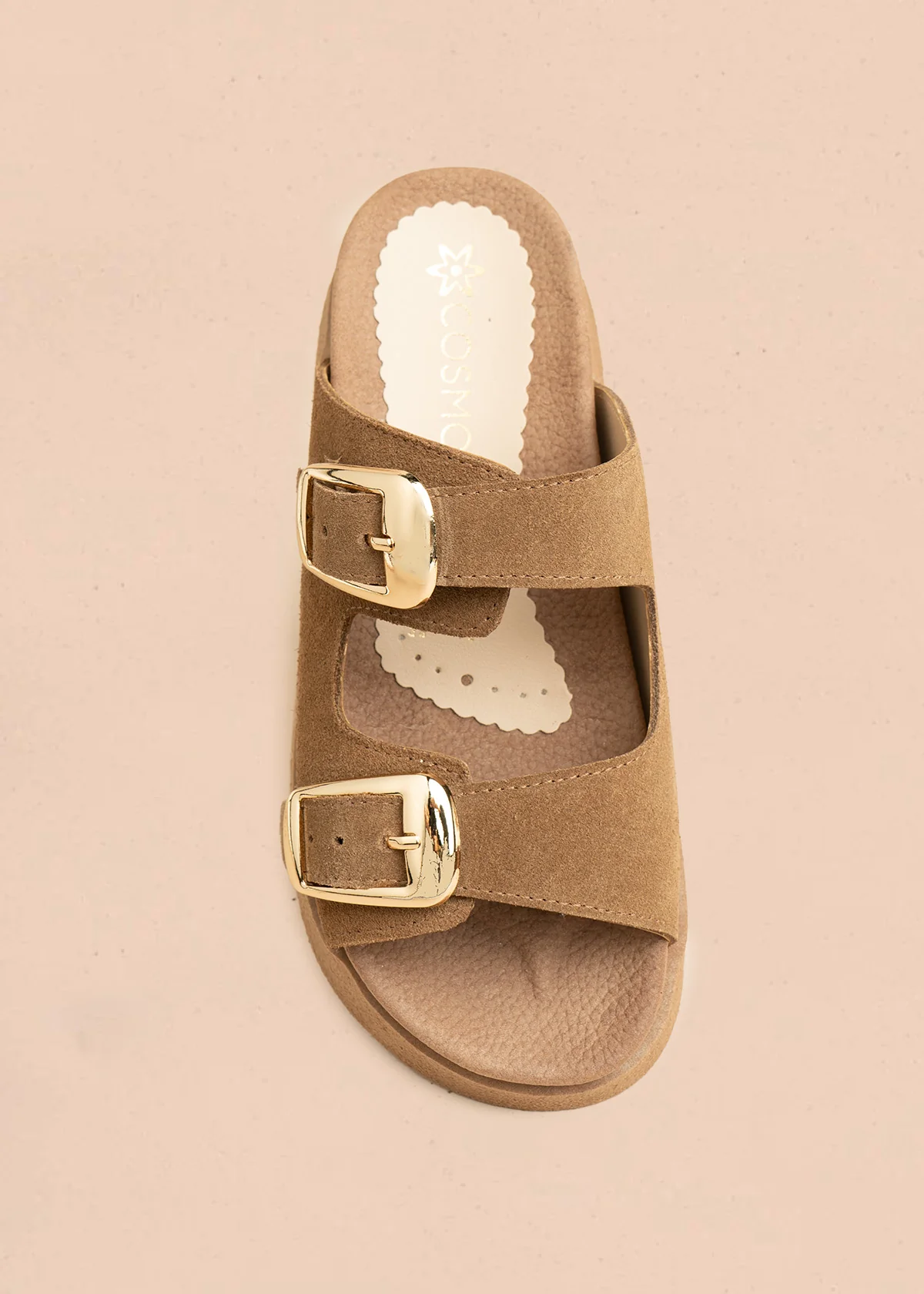 Sandalias planas de cuero carnaza color miel con doble hebilla 106522 - Image 6