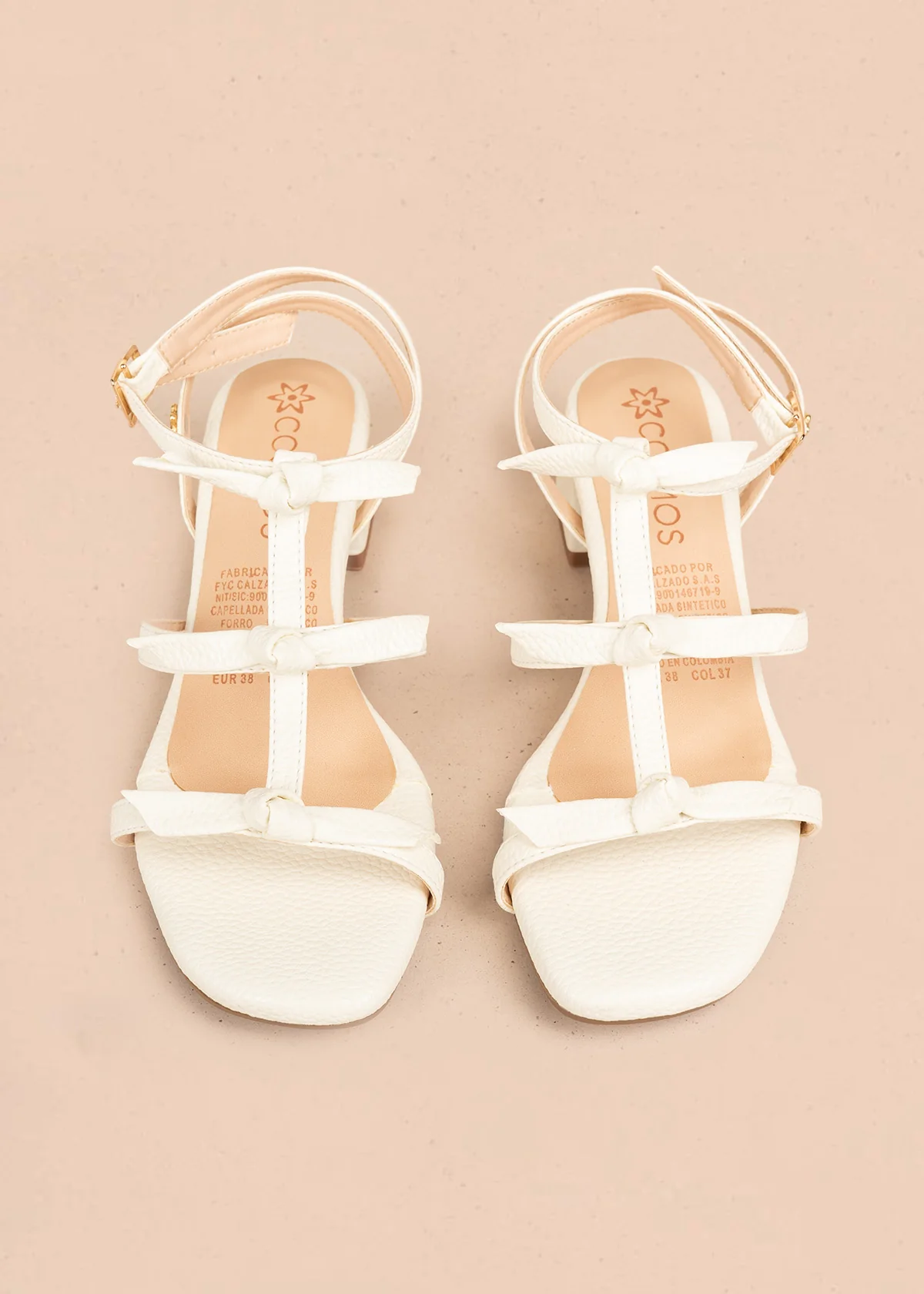 Sandalias color talco con tiras y nudos decorativos 106530 - Image 2