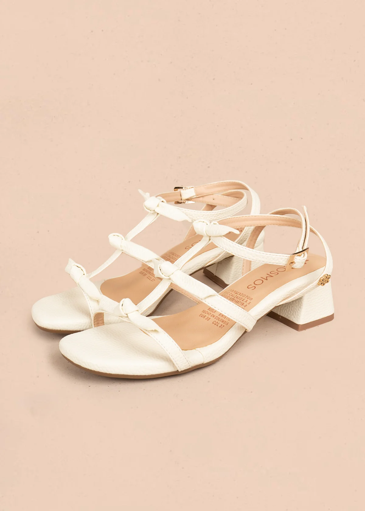Sandalias color talco con tiras y nudos decorativos 106530 - Image 3