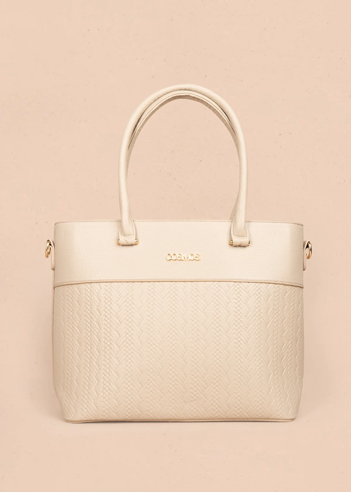 Bolso tipo shopping color beige con grabado tipo espiga 106289