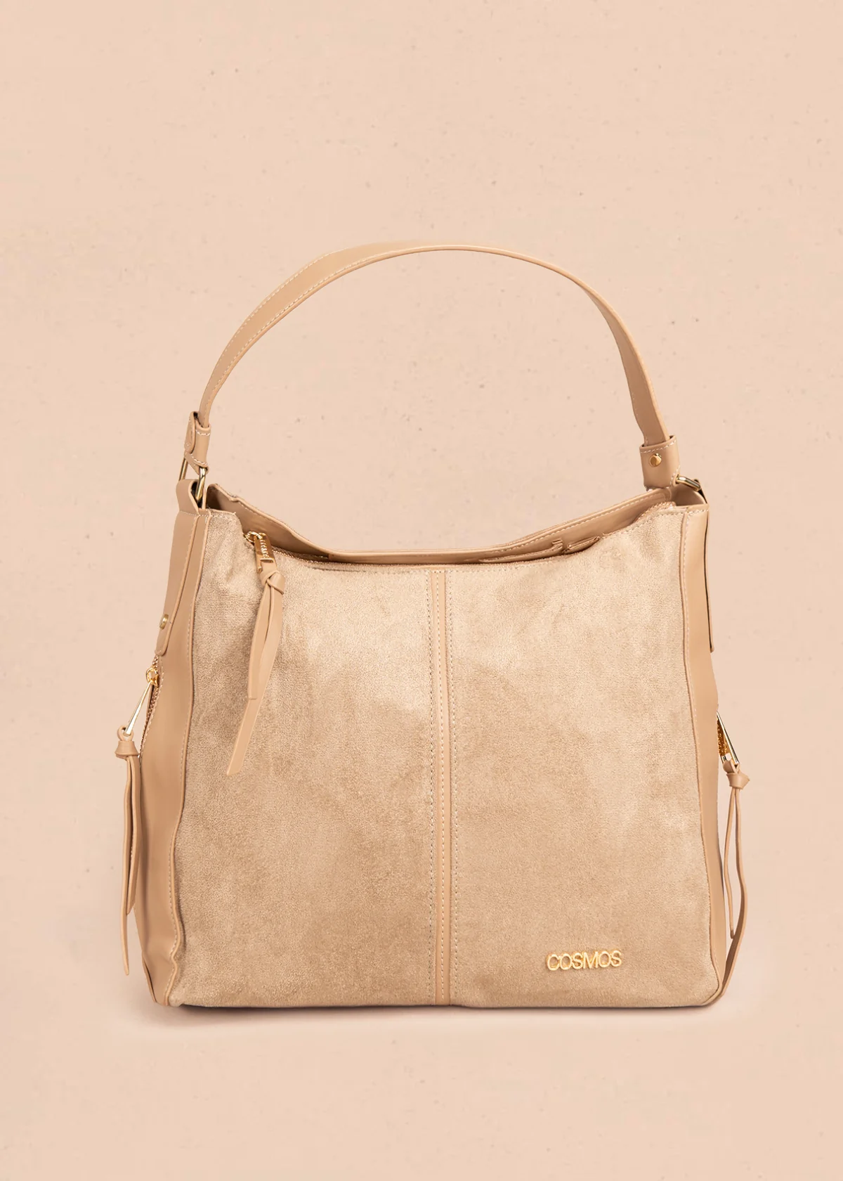 Bolso tipo shopping color camel textura en gamuza sintética 106292