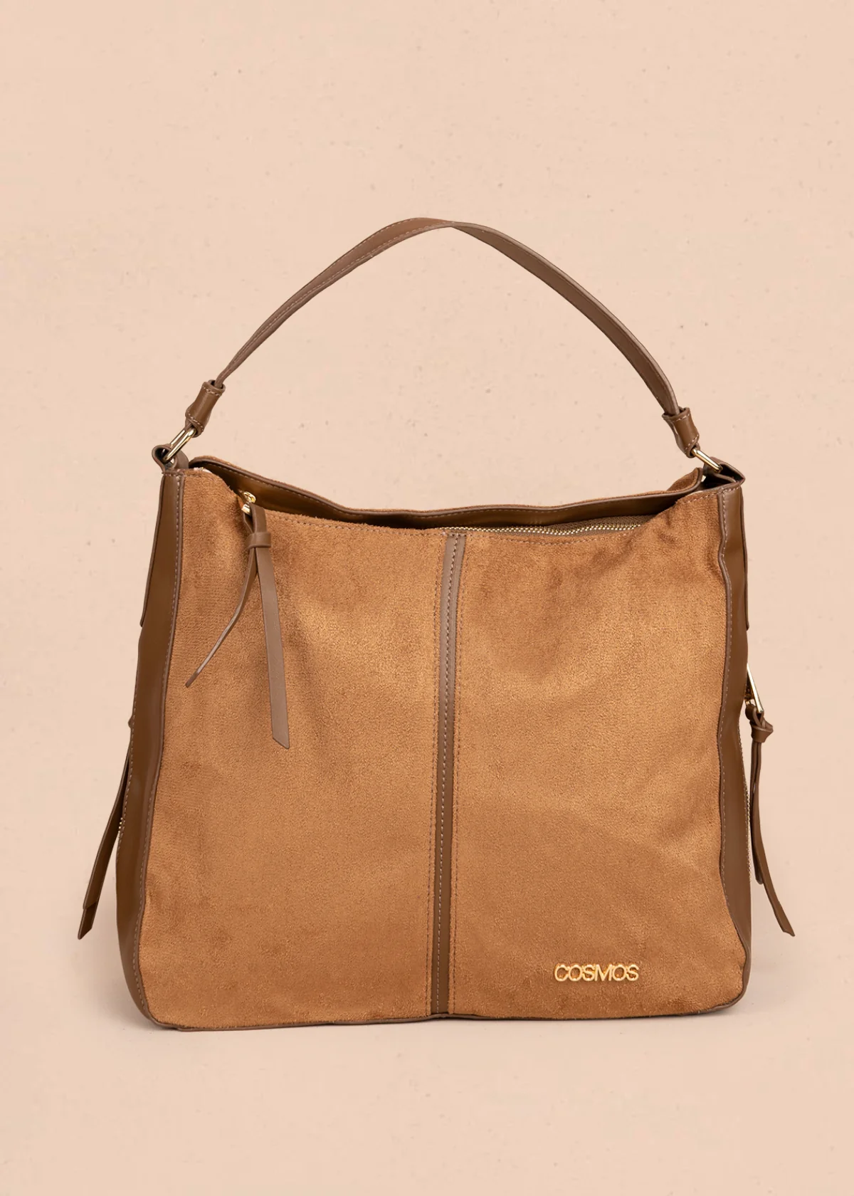 Bolso tipo shopping color miel textura en gamuza sintética 106292