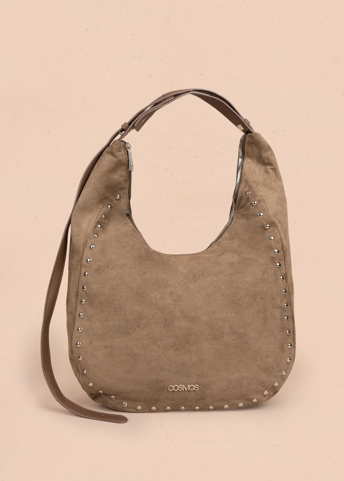 Bolso tipo shopping color moca con taches 106291
