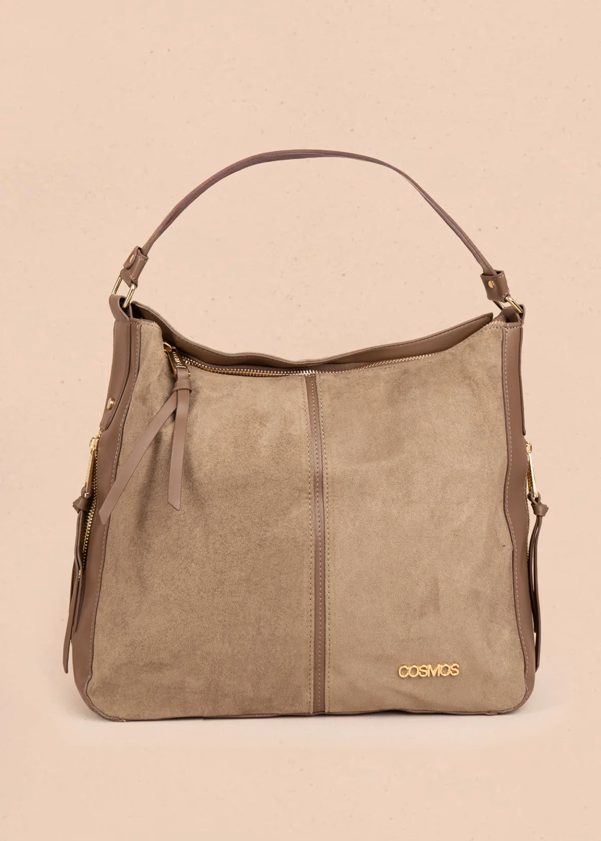 Bolso tipo shopping color café textura en gamuza sintética 106292
