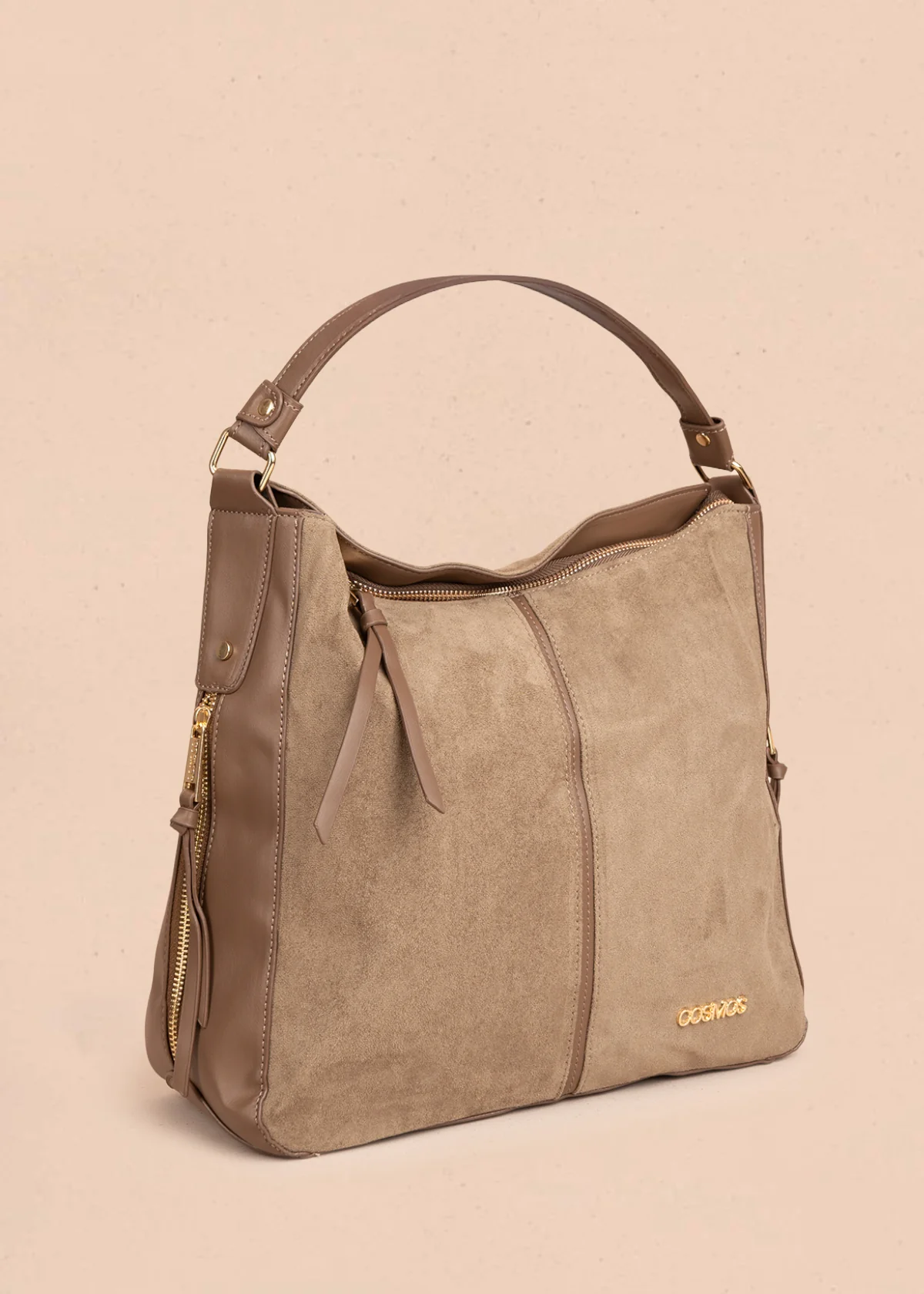 Bolso tipo shopping color café textura en gamuza sintética 106292 - Image 2