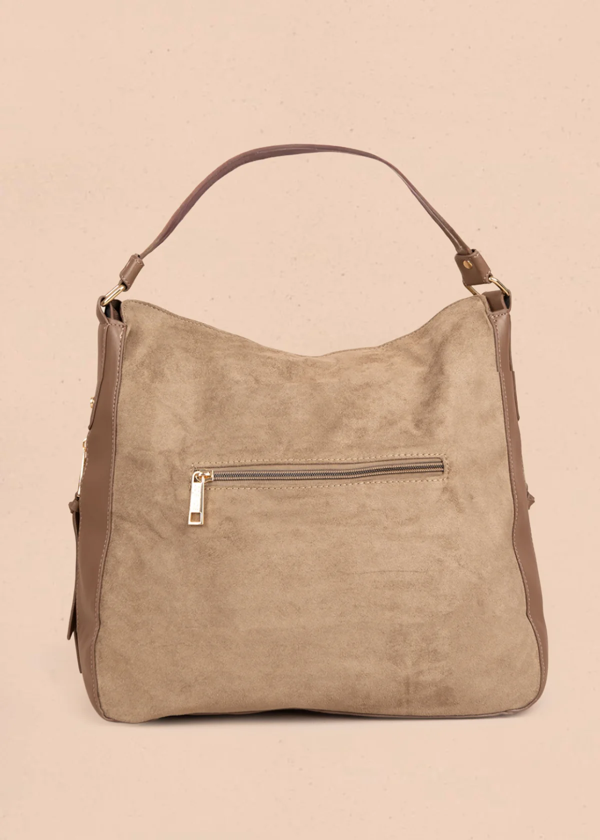 Bolso tipo shopping color café textura en gamuza sintética 106292 - Image 4