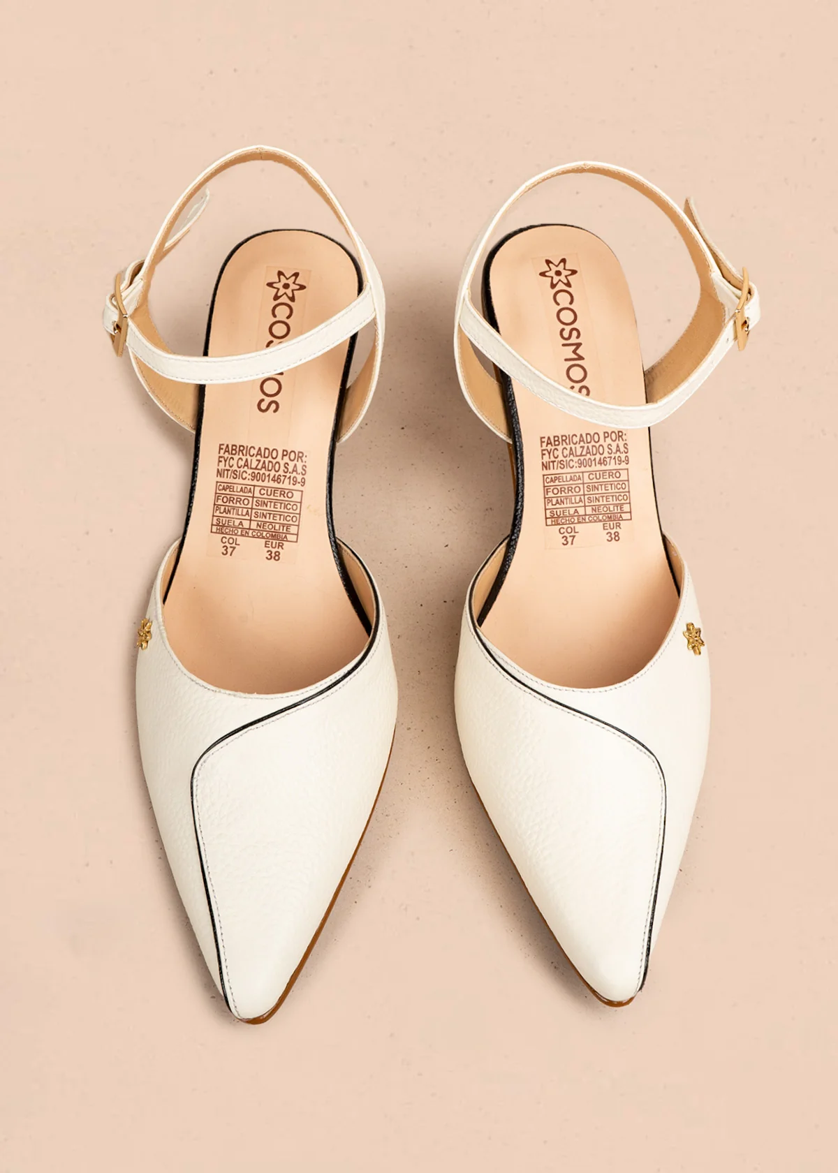 Tacones trabilla en cuero color blanco con detalle de ribete 106510 - Image 2