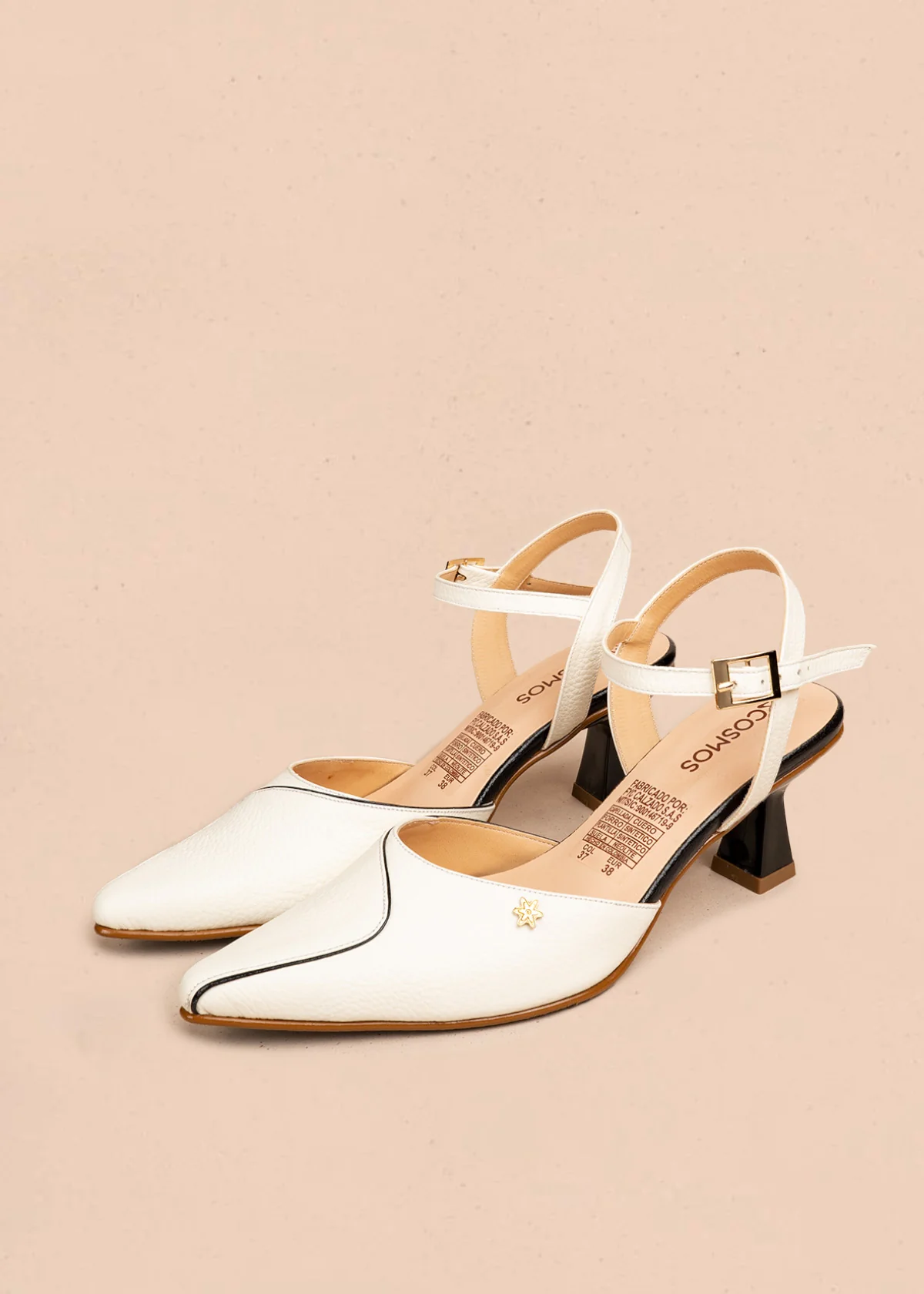 Tacones trabilla en cuero color blanco con detalle de ribete 106510 - Image 3