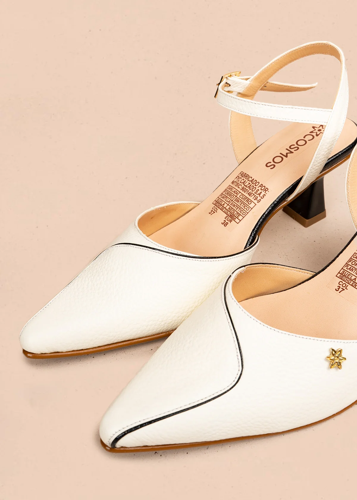 Tacones trabilla en cuero color blanco con detalle de ribete 106510 - Image 4