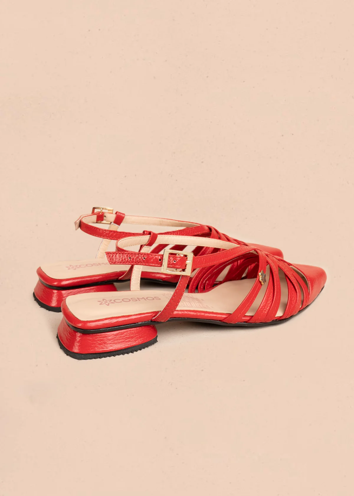 Tacones trabilla en cuero color rojo con tiras entrecruzadas 106559 - Image 5