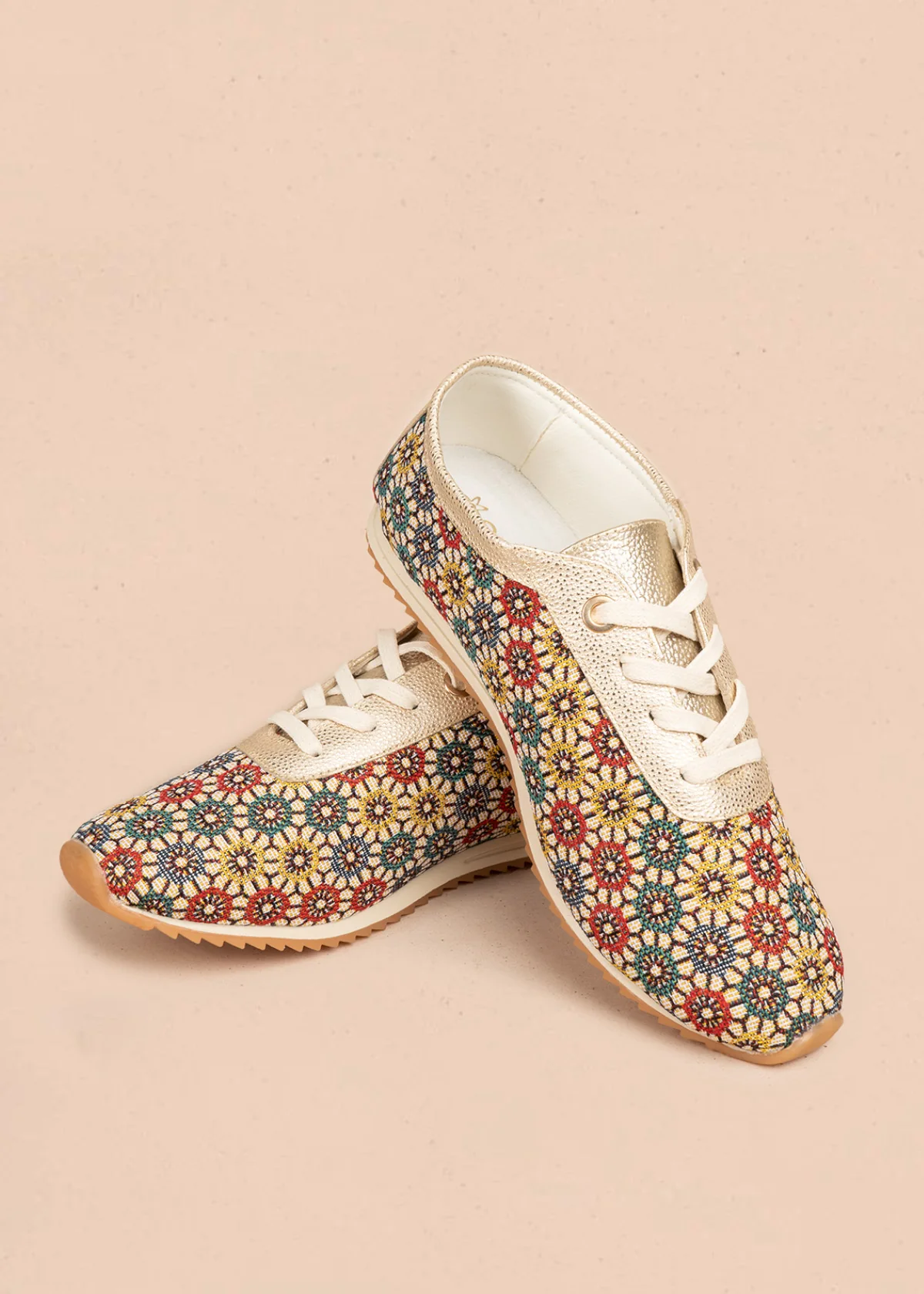 Tenis casuales en cuero multicolor con tejido floral 106482 - Image 3