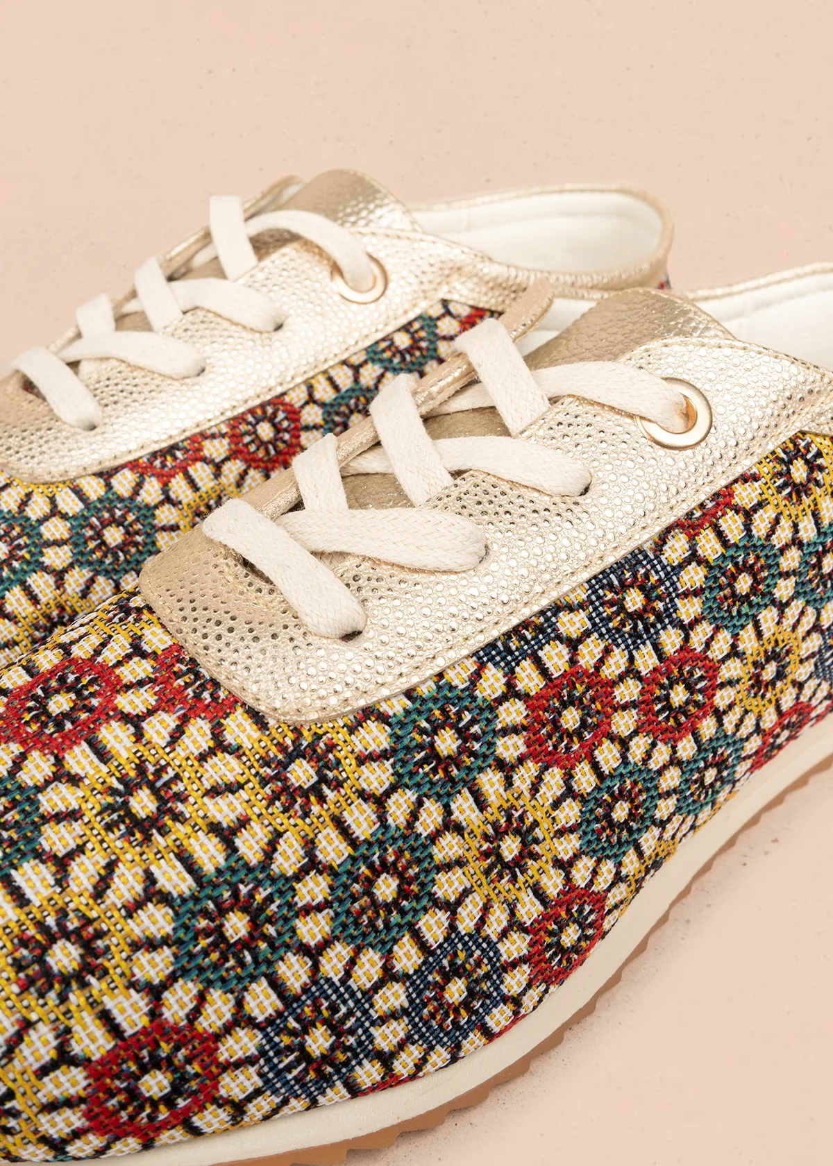 Tenis casuales en cuero multicolor con tejido floral 106482 - Image 4