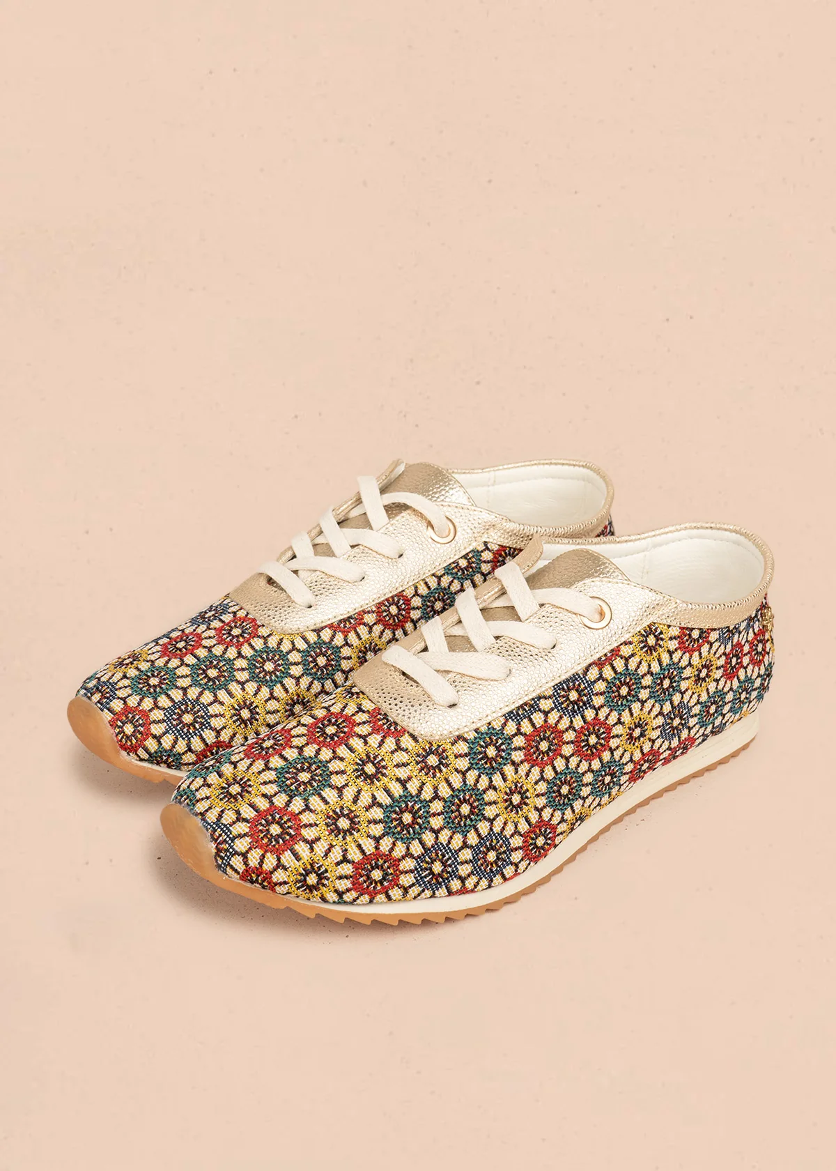 Tenis casuales en cuero multicolor con tejido floral 106482 - Image 5