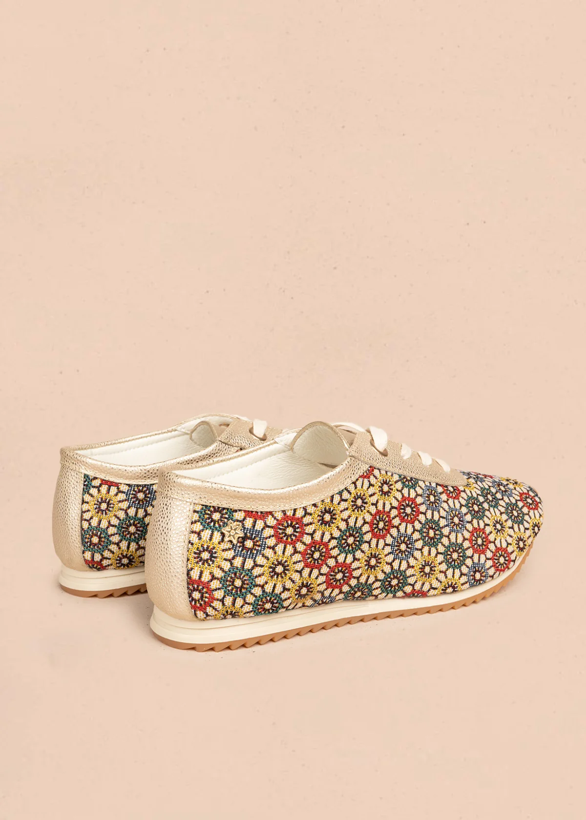 Tenis casuales en cuero multicolor con tejido floral 106482 - Image 6