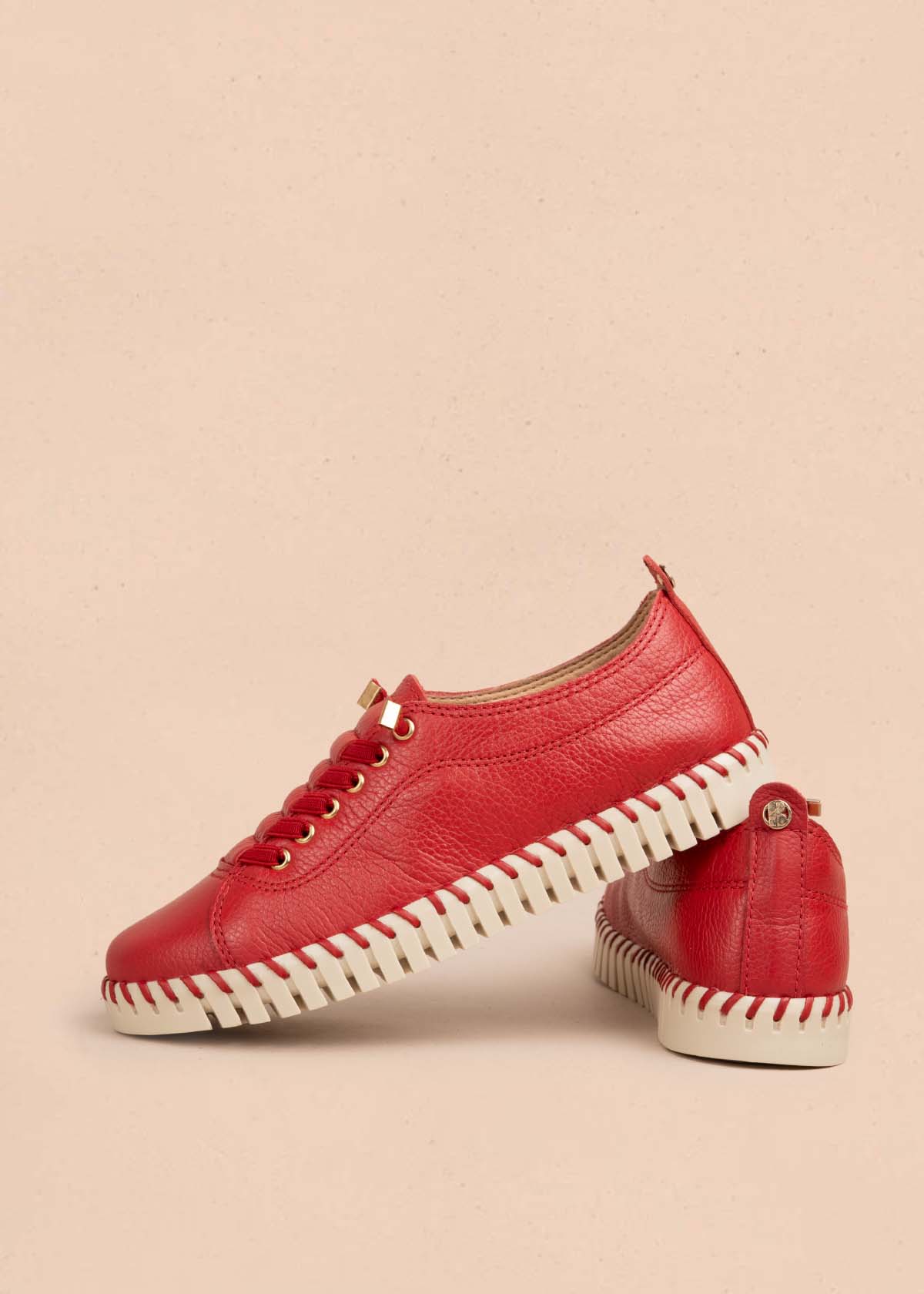 Tenis casuales en cuero color rojo 105334 - Image 4