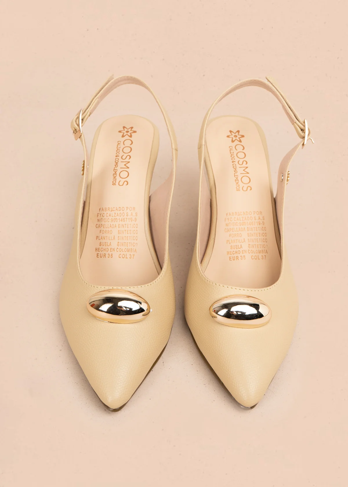 Tacones trabilla color beige con detalle metálico 106097 - Image 5