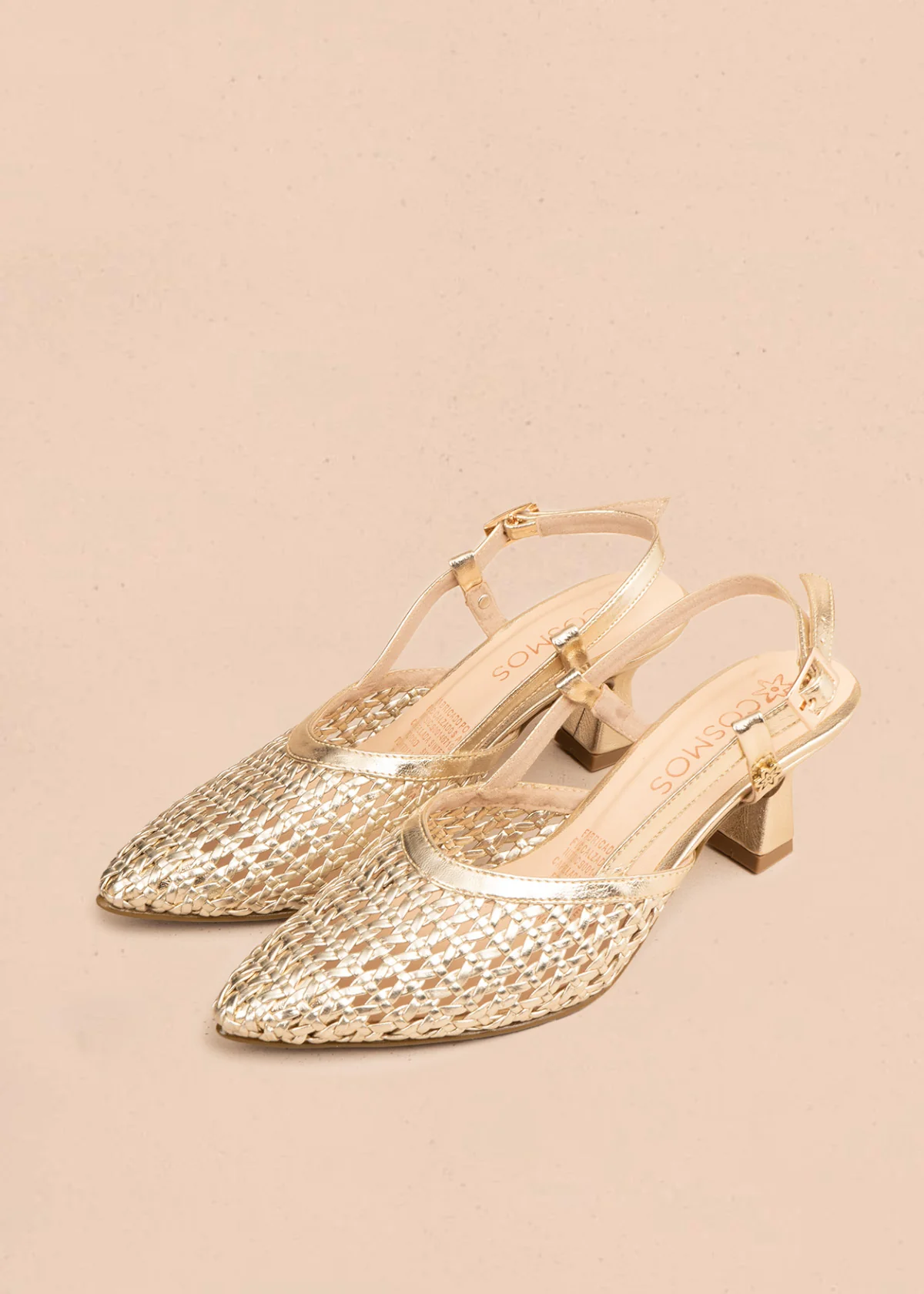 Tacones trabilla color champaña con malla trenzada 106526 - Image 2