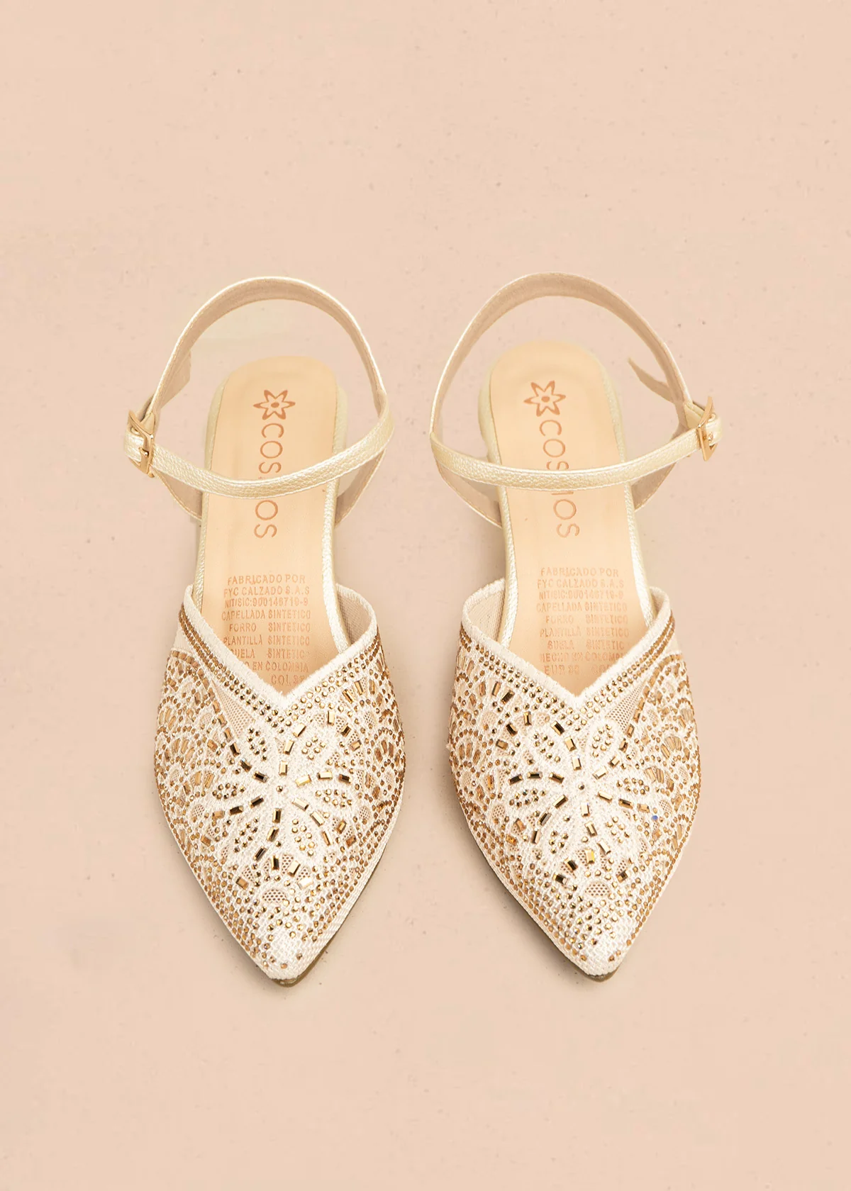 Tacones trabilla color dorado con piedras decorativas 106524 - Image 3