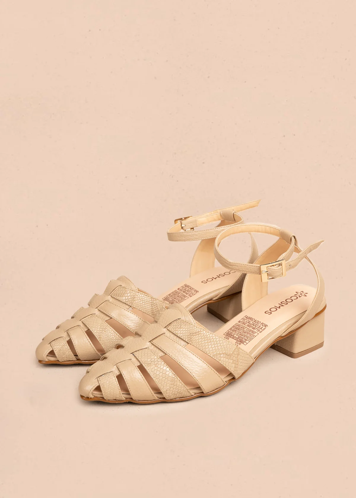 Tacones trabilla en cuero color arena con tiras cruzadas 106509 - Image 2