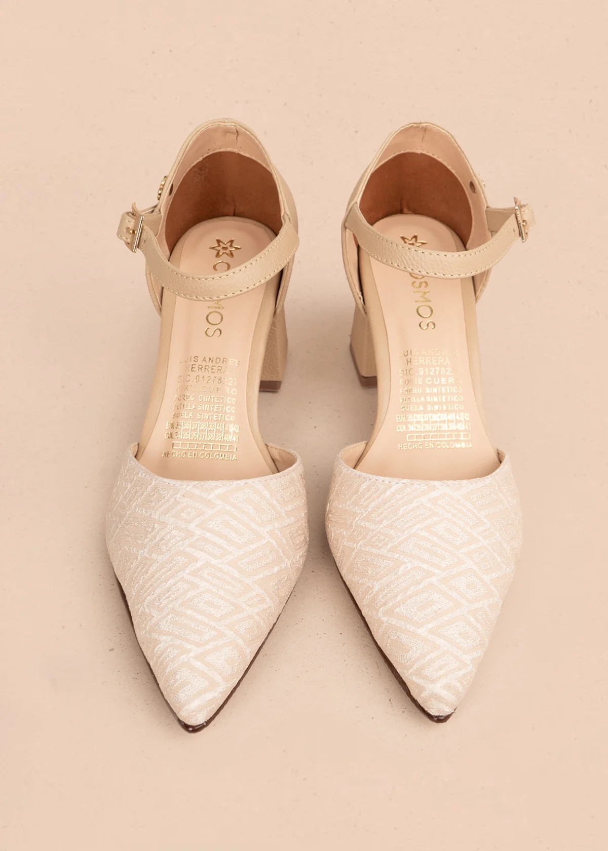 Tacones trabilla en cuero color beige con texturizado 106147 - Image 2