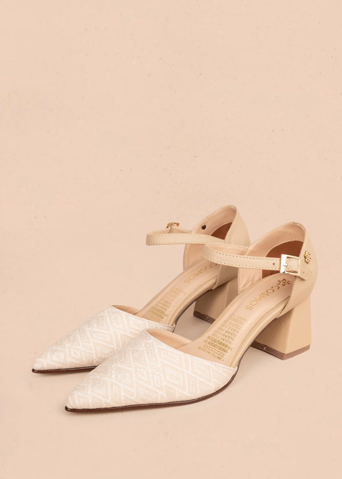 Tacones trabilla en cuero color beige con texturizado 106147 - Image 3