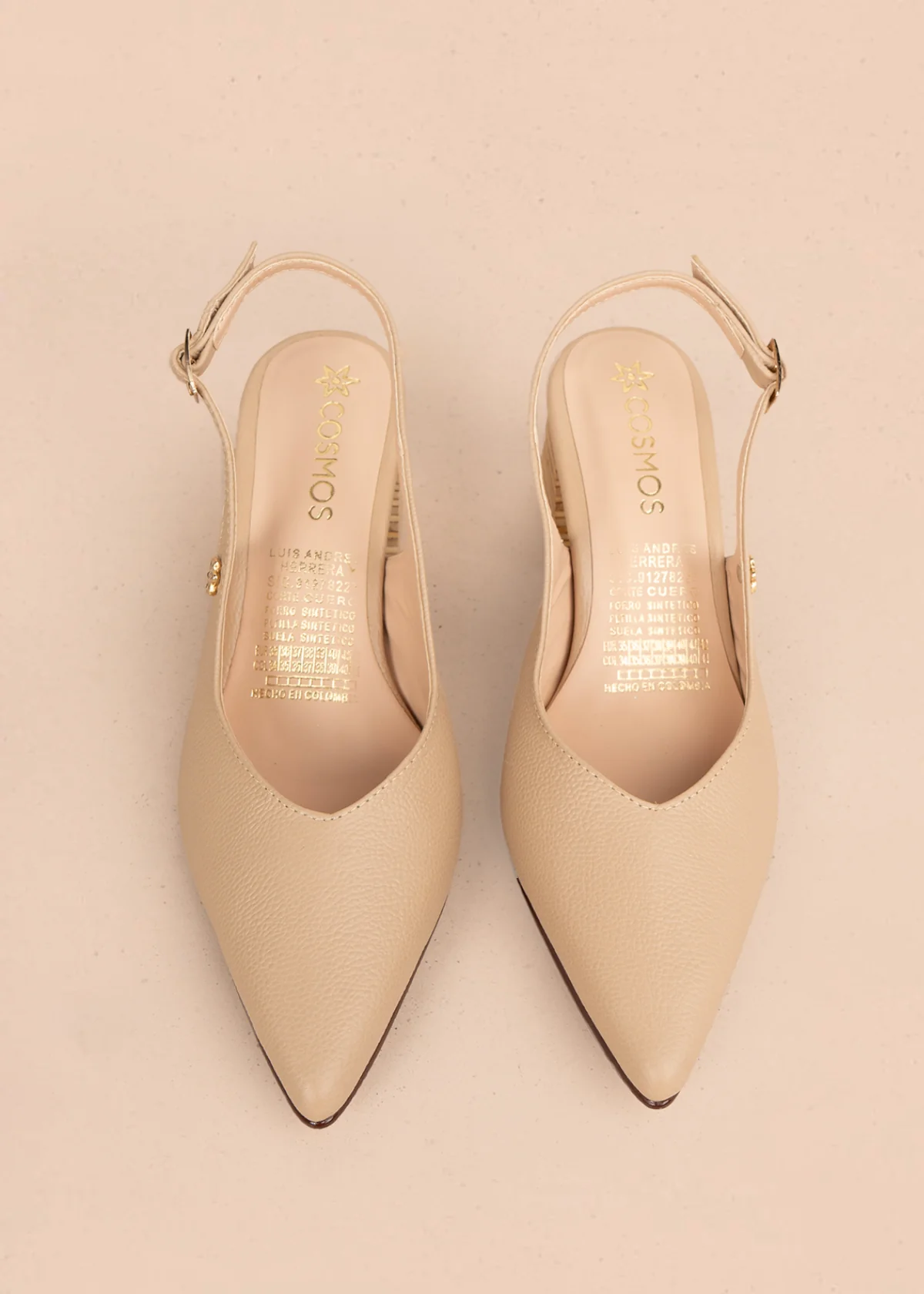 Tacones trabilla en cuero color beige 106154 - Image 2