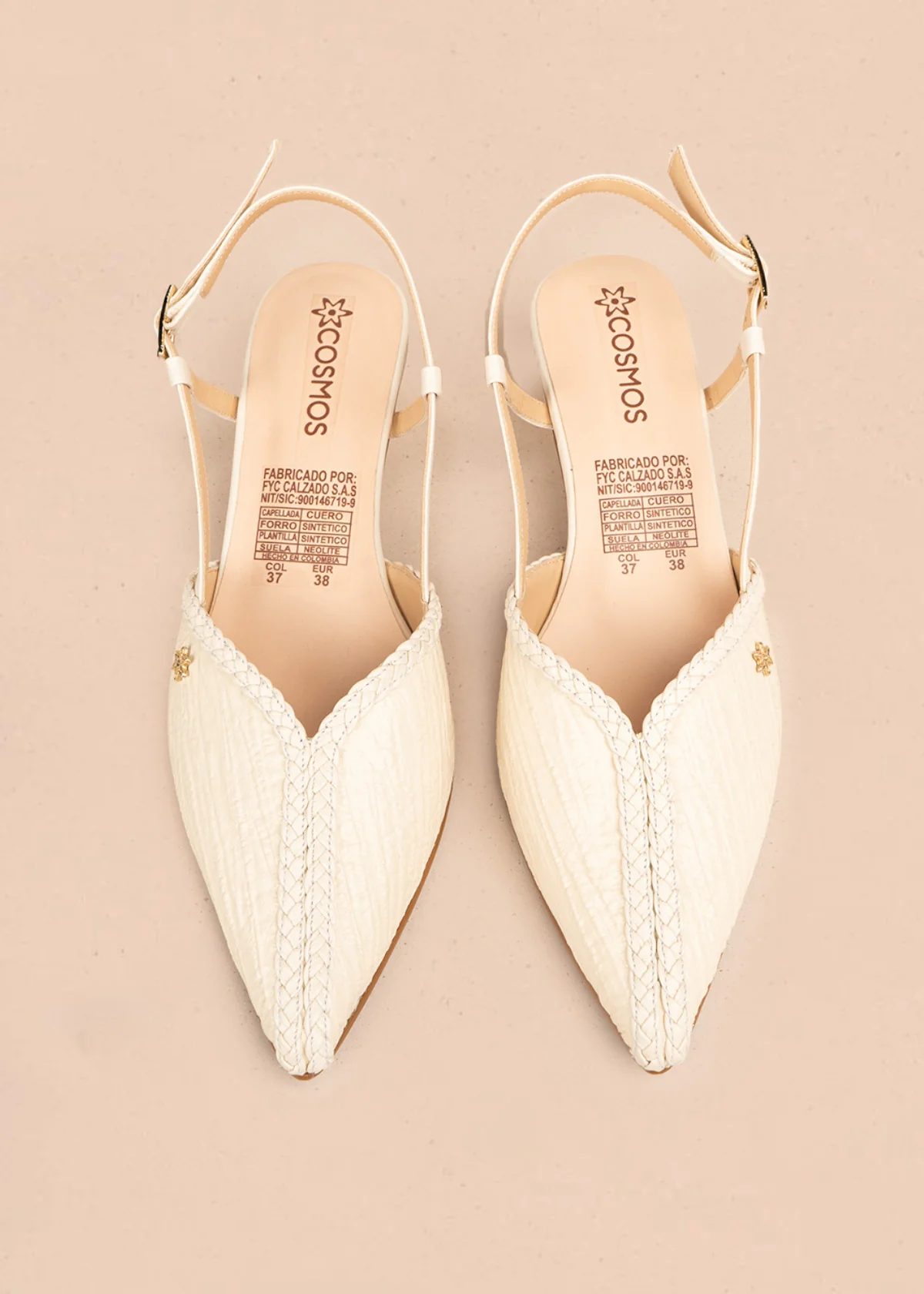 Tacones trabilla de cuero color beige con trenzado decorativo 106504 - Image 2