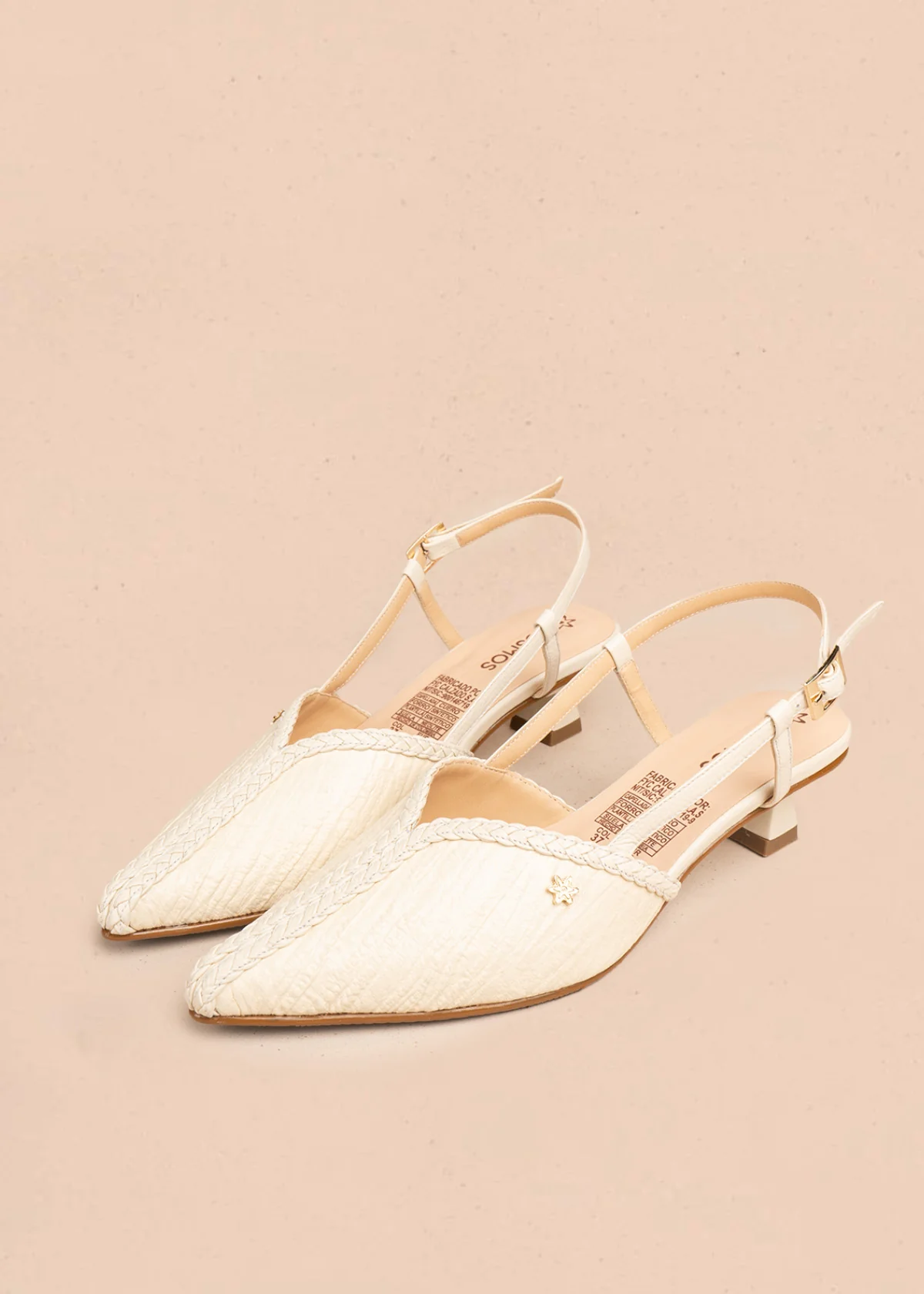 Tacones trabilla de cuero color beige con trenzado decorativo 106504 - Image 3