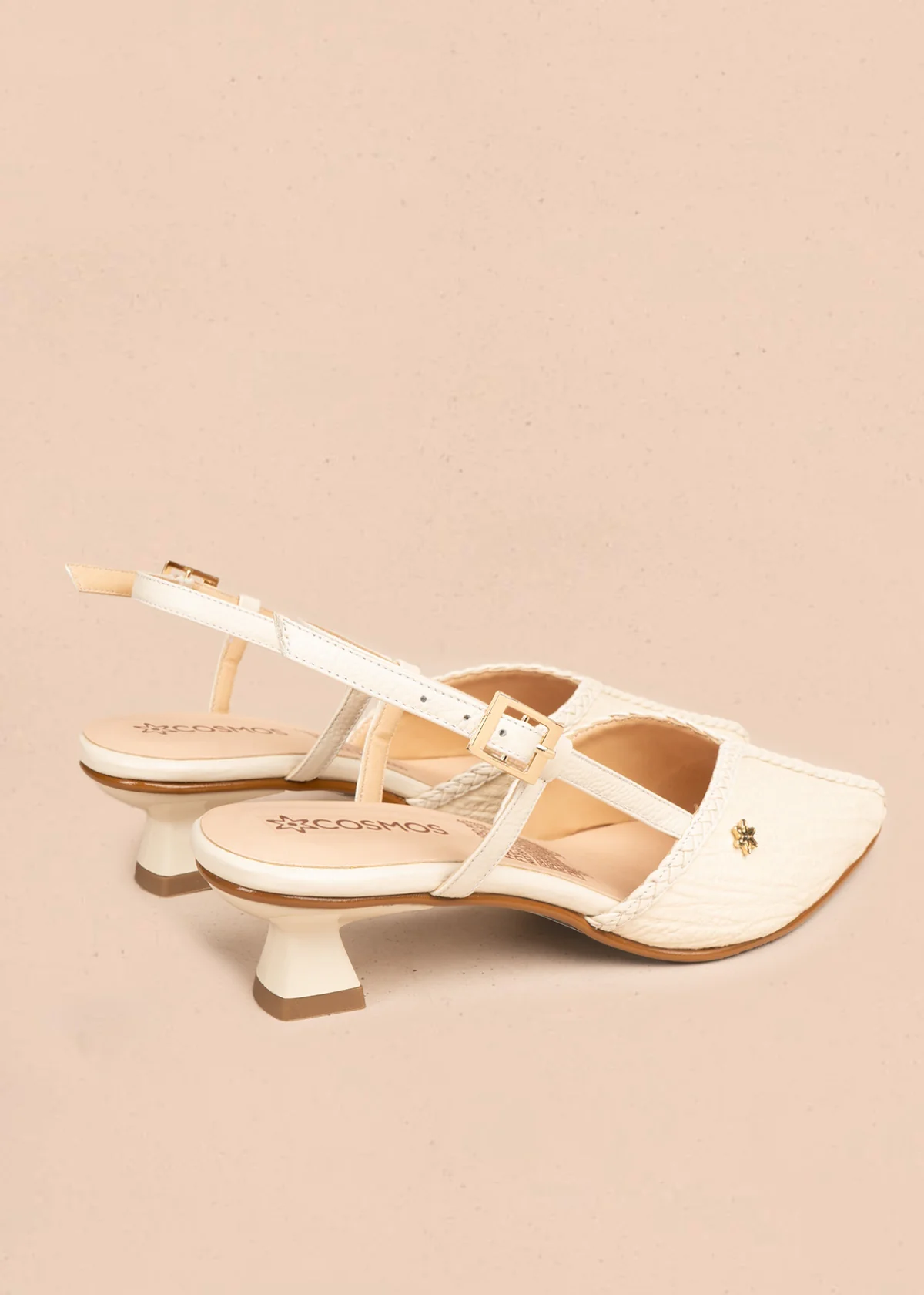 Tacones trabilla de cuero color beige con trenzado decorativo 106504 - Image 5