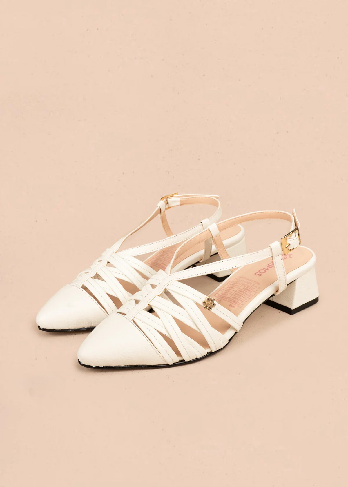 Tacones trabilla en cuero color blanco con tiras delgadas 106550 - Image 2