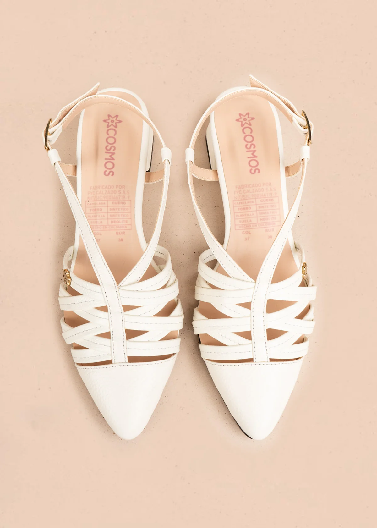 Tacones trabilla en cuero color blanco con tiras delgadas 106550 - Image 3