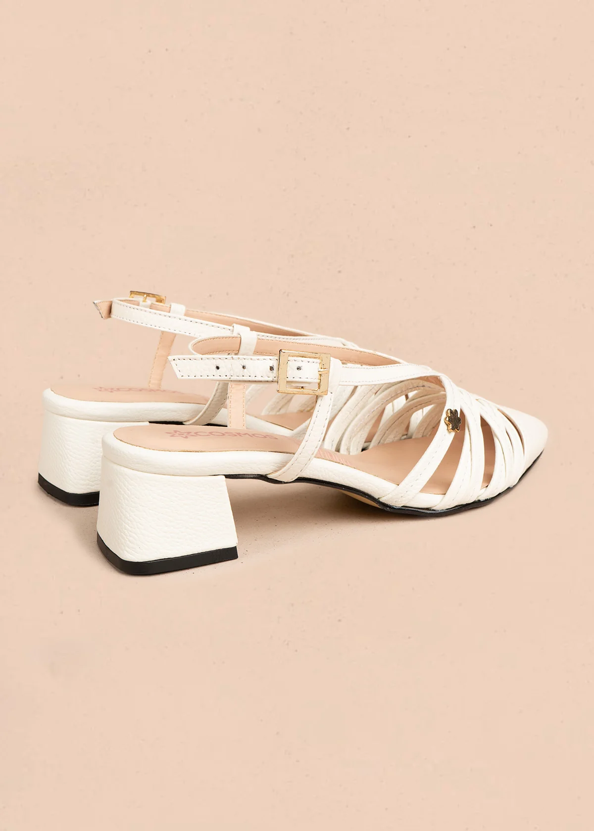 Tacones trabilla en cuero color blanco con tiras delgadas 106550 - Image 5