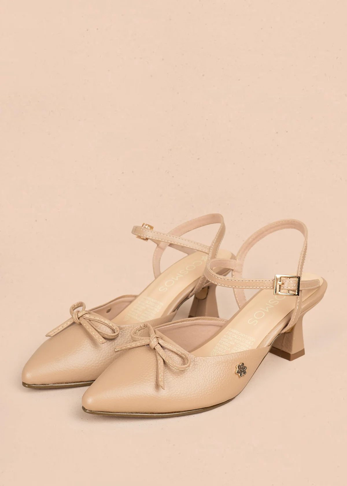 Tacones trabilla en cuero color camel con moño 106087 - Image 2