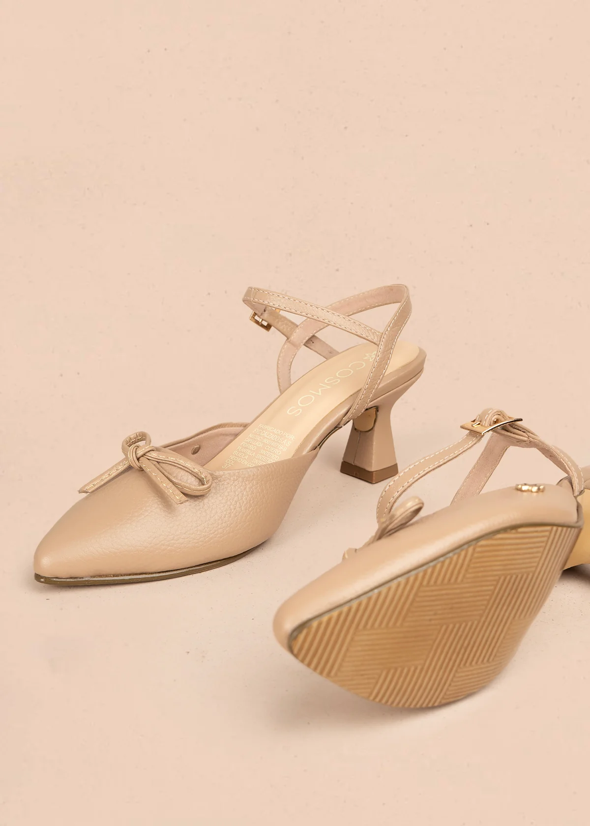 Tacones trabilla en cuero color camel con moño 106087 - Image 5