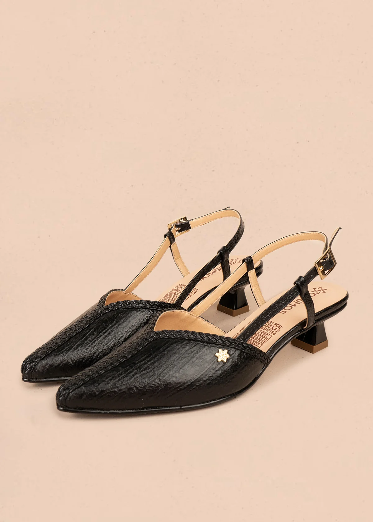 Tacones trabilla de cuero color negro con trenzado decorativo 106504 - Image 2