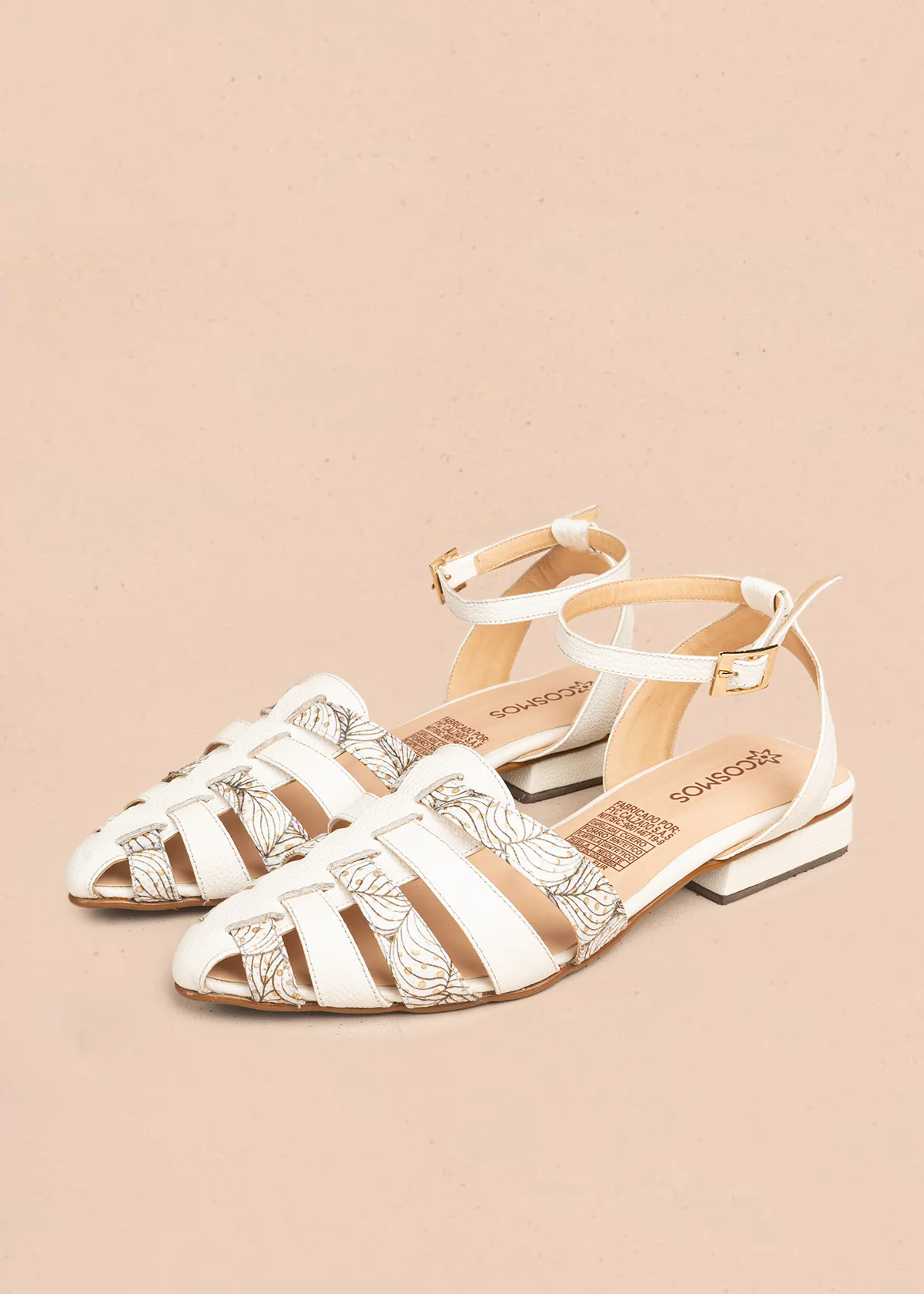 Tacones trabilla en cuero color talco tipo cangrejera 106508 - Image 2