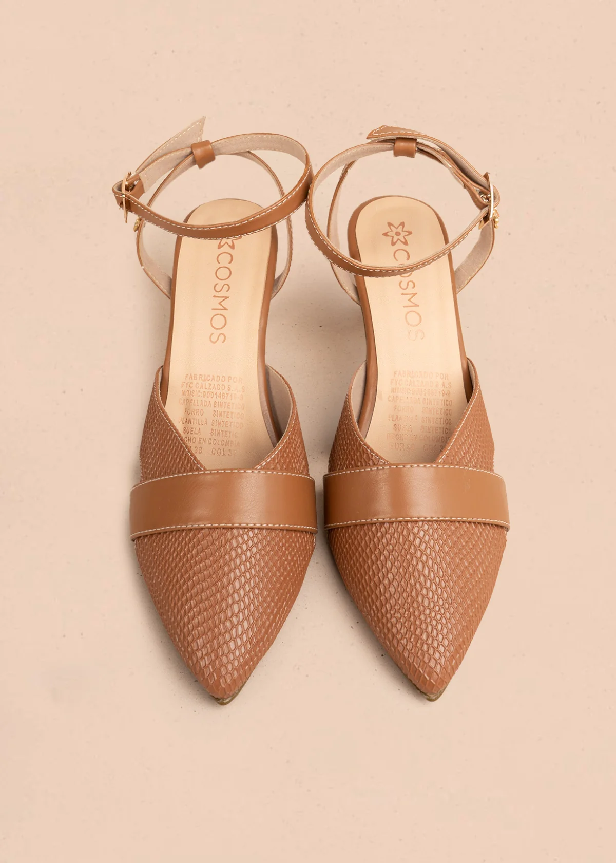 Tacones trabilla color miel con textura croco 106532 - Image 3