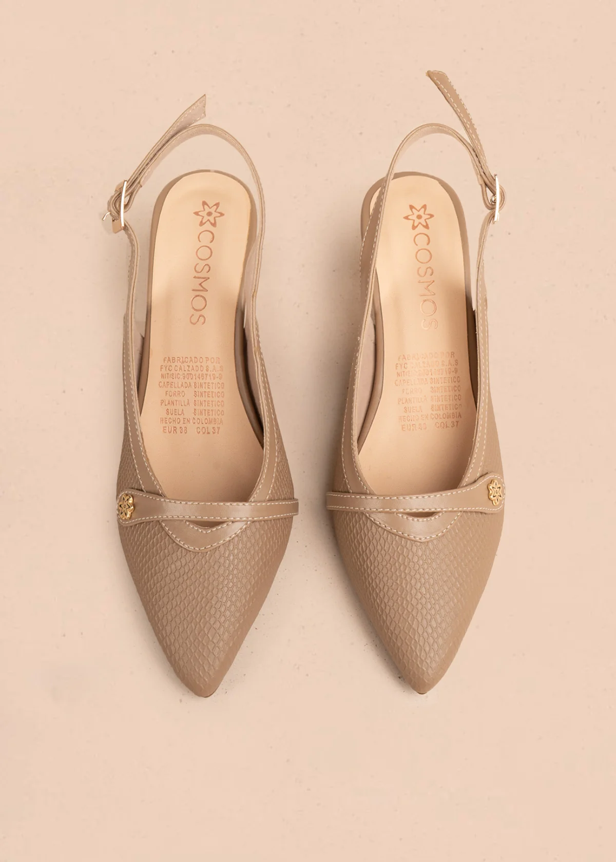 Tacones trabilla color taupe con tira y tacón medio 106531 - Image 3
