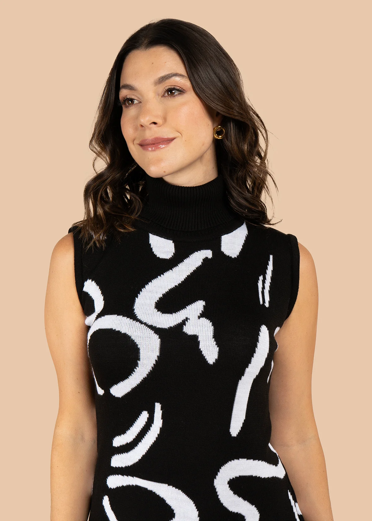 Vestido largo color negro con estampado abstracto 106057 - Image 3