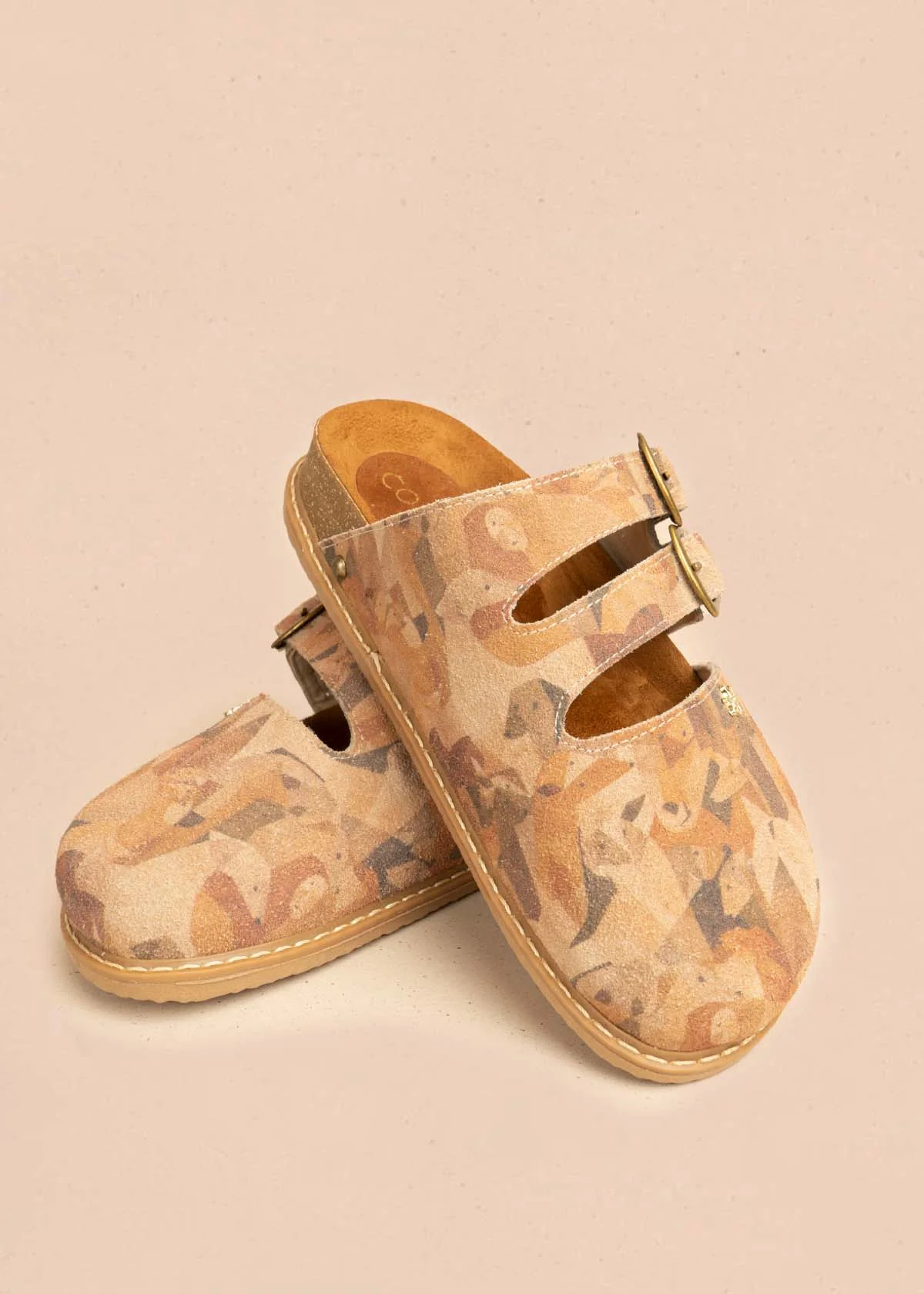 Zuecos en cuero color multicolor con estampado geométrico 106996 - Image 3